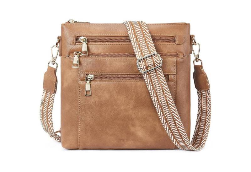 LuxusKollektion Umhängetasche Umhängetaschen Damen Kunstleder Crossbody Geldbörse Riemen F-05-braun von LuxusKollektion