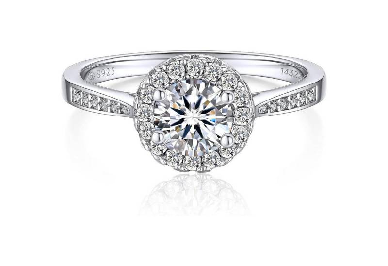 LuxusKollektion Verlobungsring Verlobungsring Damen Silber 1 Karat Moissainte Halo Personalisiertes von LuxusKollektion