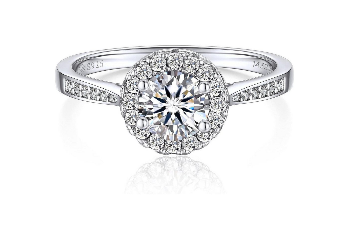 LuxusKollektion Verlobungsring Verlobungsring Damen Silber 1 Karat Moissanite Halo Geschenkbox von LuxusKollektion