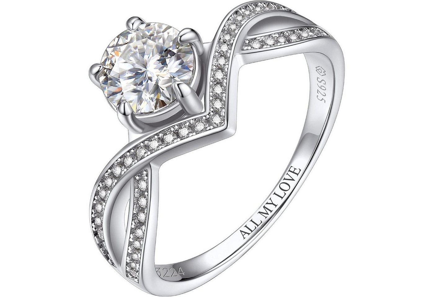 LuxusKollektion Verlobungsring Verlobungsring Damen Silber 925 1 1-Karat-Maßgeschneidert 48(15.3) von LuxusKollektion