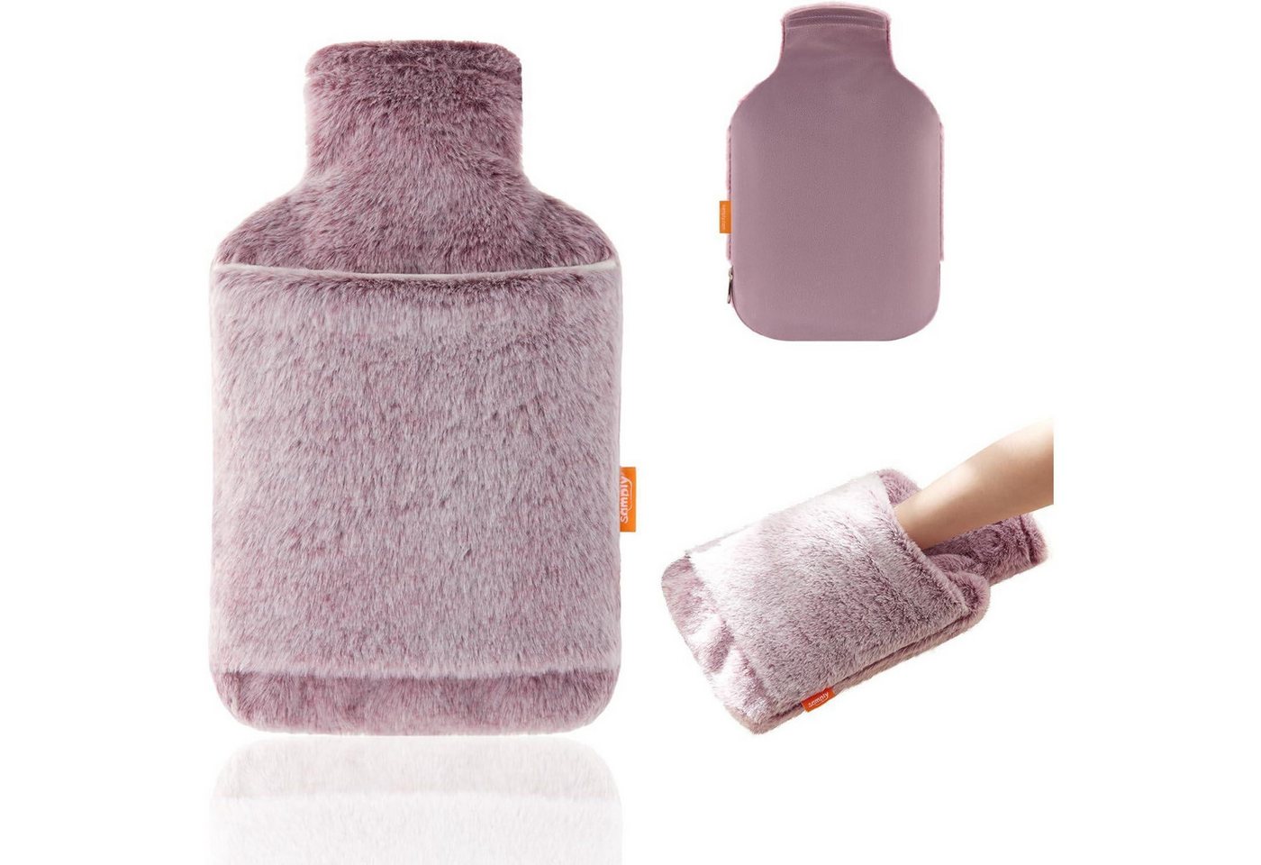 LuxusKollektion Wärmflasche Wärmflasche 2l Kunstfellbezug Handtasche Bottom Zipper Version Damson von LuxusKollektion