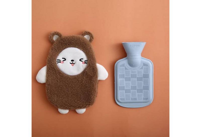 ROIMOE Wärmflasche Wärmflasche Abnehmbarer Bezug 0.5L Kinder Naturkautschuk Katze Braun von ROIMOE