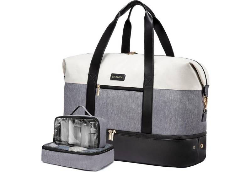 LuxusKollektion Weekender Reisetasche Damen 45L Weekender Beige+grau+schwarz 45x36x20cm von LuxusKollektion