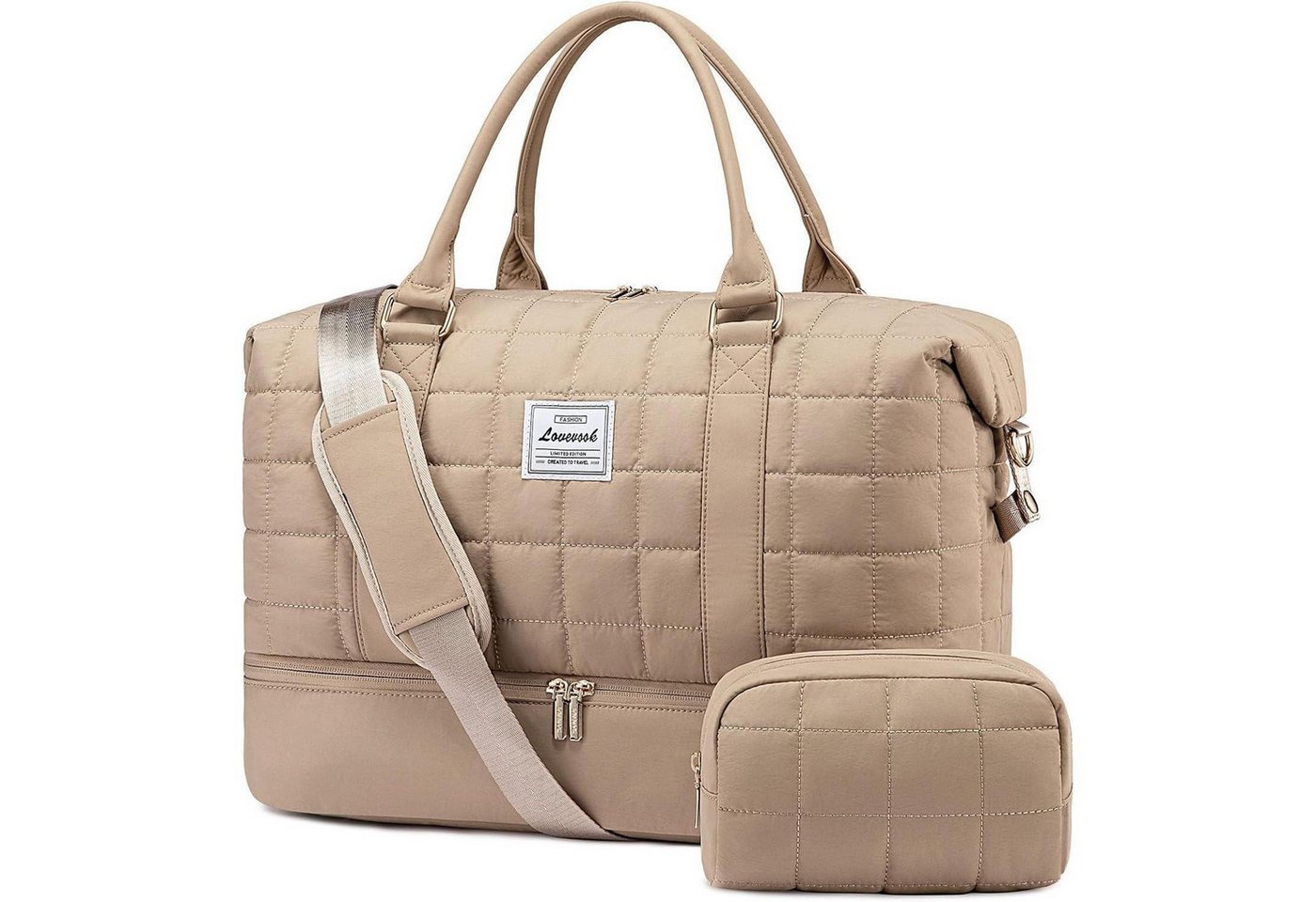 LuxusKollektion Weekender Reisetasche Damen Handgepäck Weekender Puffer Schuhfach L Khaki von LuxusKollektion