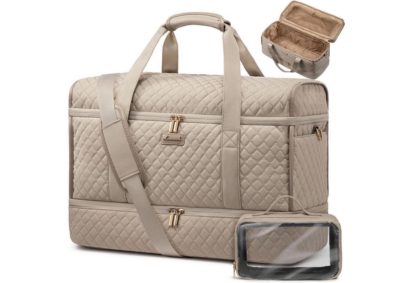 LuxusKollektion Weekender Reisetasche Damen Schuhfach Handgepäck Mit Schufach Helles Khaki von LuxusKollektion