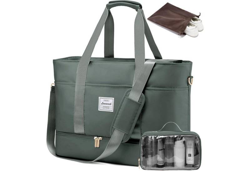 LuxusKollektion Weekender Reisetasche Damen Wasserdicht Weekender Schuhfach 52L Graugrün von LuxusKollektion