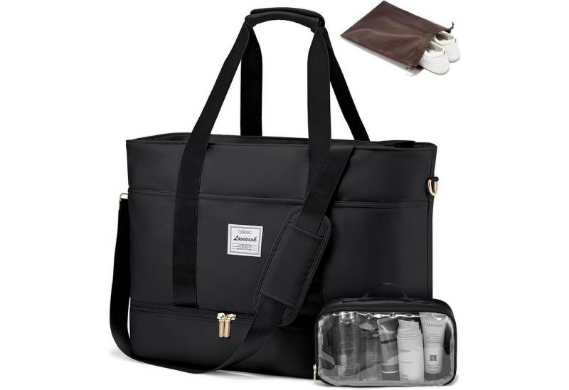 LuxusKollektion Weekender Reisetasche Damen Weekender Duffel Handgepäck Schuhfach L Schwarz von LuxusKollektion