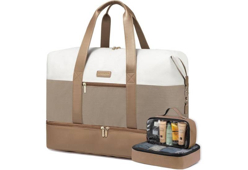 LuxusKollektion Weekender Reisetasche Damen Weekender Handgepäck 60L Beige khaki 55x42x25cm von LuxusKollektion