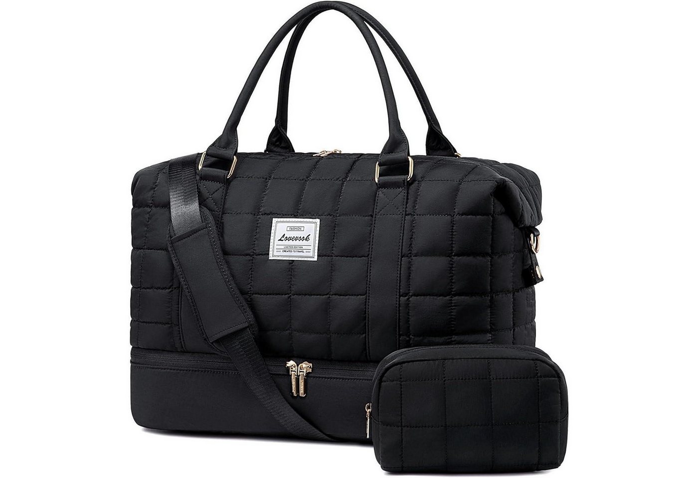 LuxusKollektion Weekender Reisetasche Damen Weekender Handgepäck Puffer Kliniktasche L Schwarz von LuxusKollektion