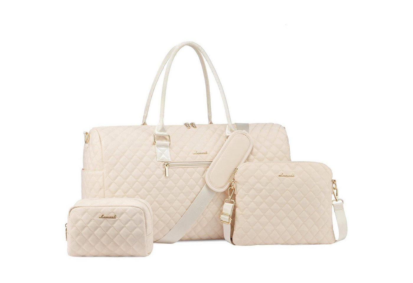 LuxusKollektion Weekender Reisetasche Damen Weekender Handgepäck Schuhfach L Beige 3er Set von LuxusKollektion