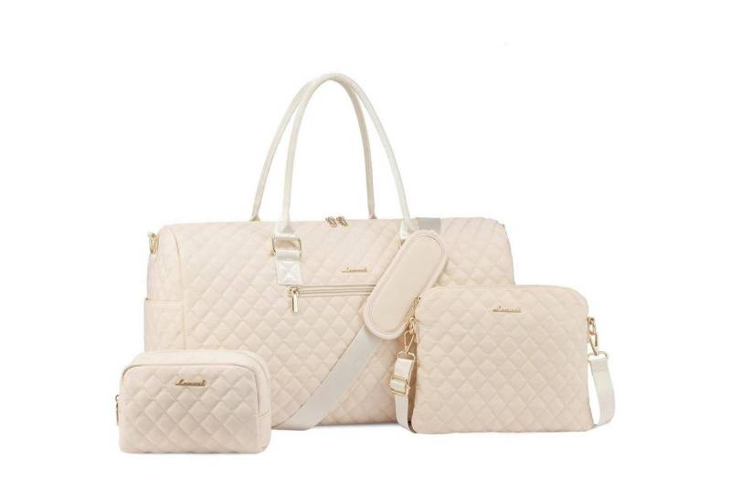 LuxusKollektion Weekender Reisetasche Damen Weekender Handgepäck Schuhfach L Beige 3er Set von LuxusKollektion