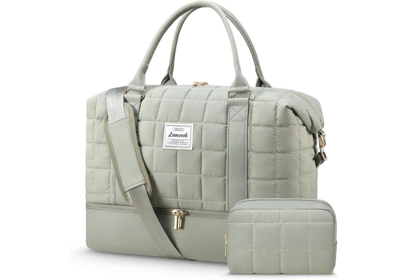 LuxusKollektion Weekender Reisetasche Damen Weekender Handgepäck Schuhfach Nassfach M Grün von LuxusKollektion