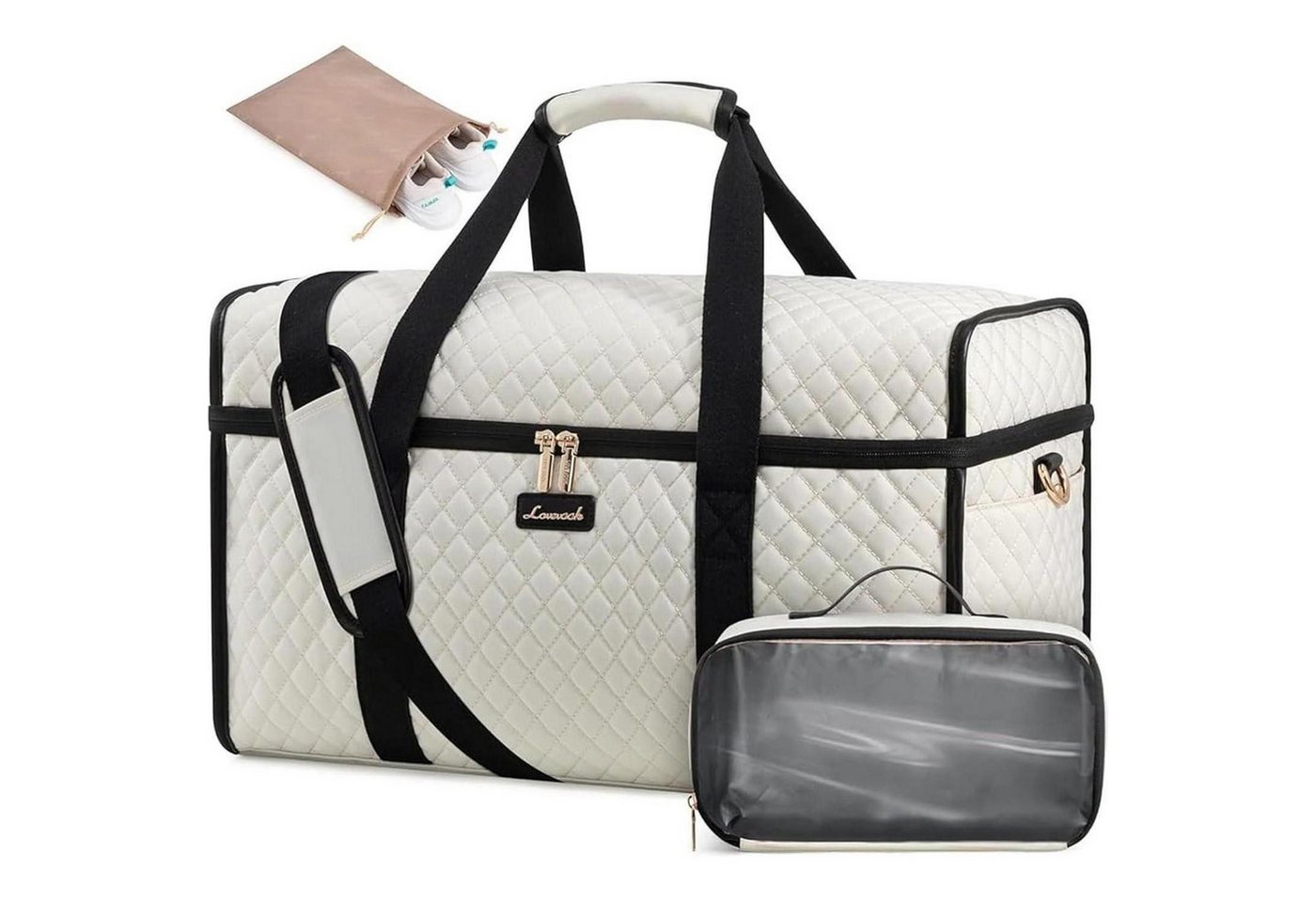 LuxusKollektion Weekender Reisetasche Damen Weekender Wasserdicht Kliniktasche XL Beige+schwarz von LuxusKollektion