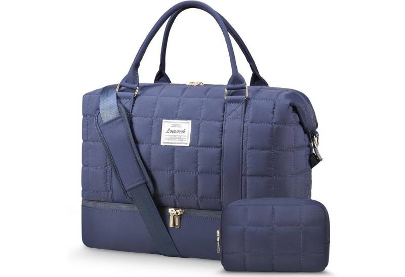 LuxusKollektion Weekender Reisetasche Handgepäck Weekender Damen Schuhfach Nassfach M Dunkelblau von LuxusKollektion