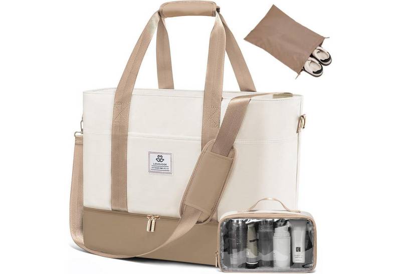 LuxusKollektion Weekender Reisetasche Wasserdicht Weekender Schuhfach Handgepäck 42L Beige+khaki von LuxusKollektion