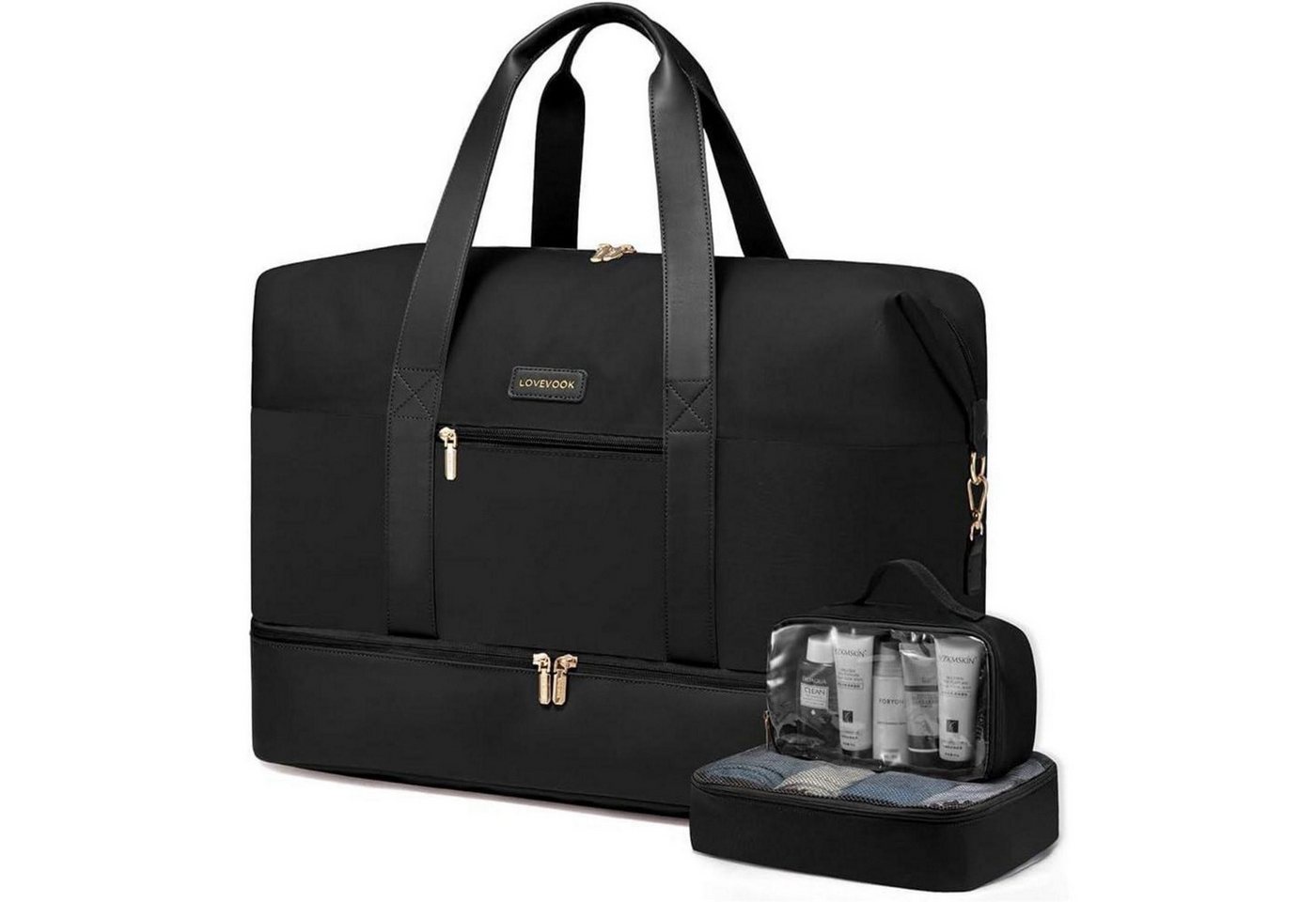 LuxusKollektion Weekender Reisetasche Weekender Damen Handgepäck 60L Schwarz 55x42x25cm von LuxusKollektion