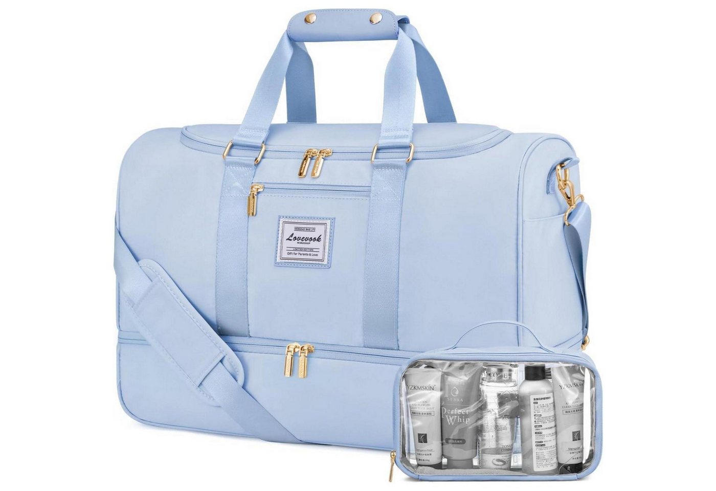 LuxusKollektion Weekender Reisetasche Weekender Damen Schuhfach Nassfach Wasserdicht M Hellblau von LuxusKollektion