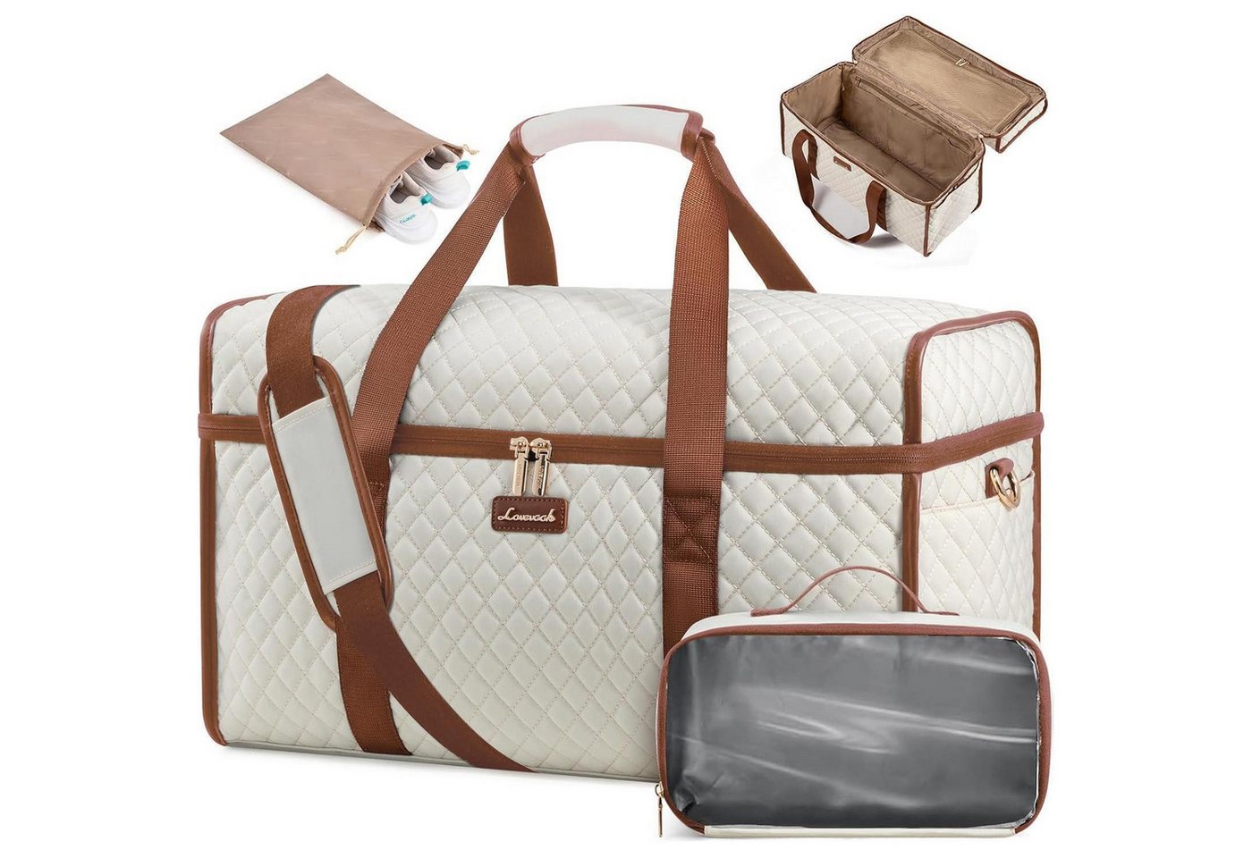 LuxusKollektion Weekender Reisetasche Weekender Damen Wasserdicht Handgepäck L Beige braun von LuxusKollektion