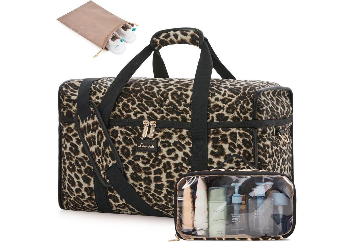 LuxusKollektion Weekender Reisetasche Weekender Damen Wasserdicht L Leopardenmuster schwarz von LuxusKollektion