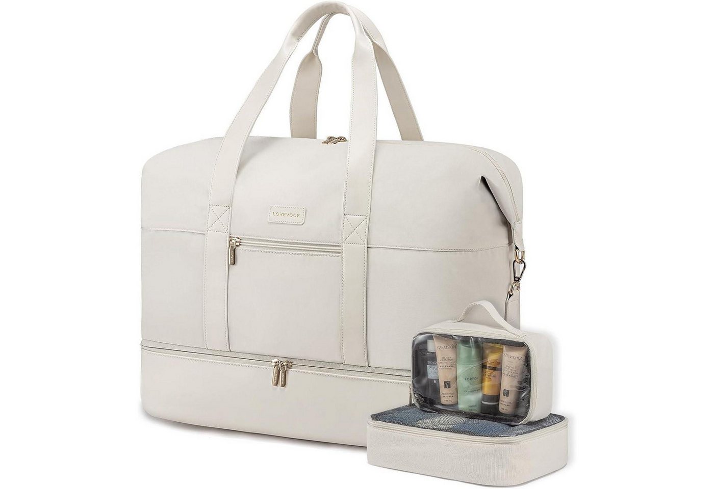 LuxusKollektion Weekender Reisetasche Weekender Handgepäck 60L wasserdicht Beige 55x42x25cm von LuxusKollektion