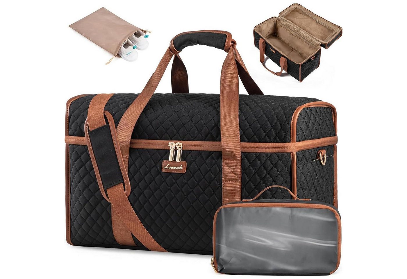 LuxusKollektion Weekender Reisetasche Weekender Handgepäck Wasserdicht Damen XL Schwarz+braun von LuxusKollektion