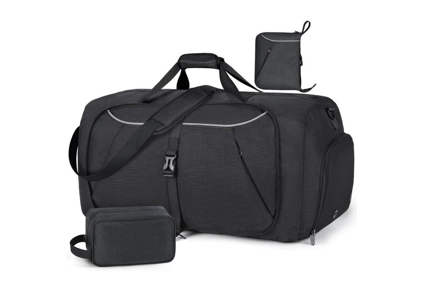 LuxusKollektion Weekender Reisetasche faltbar 80L 100L Schuhfach Herren Damen 65L Grau von LuxusKollektion
