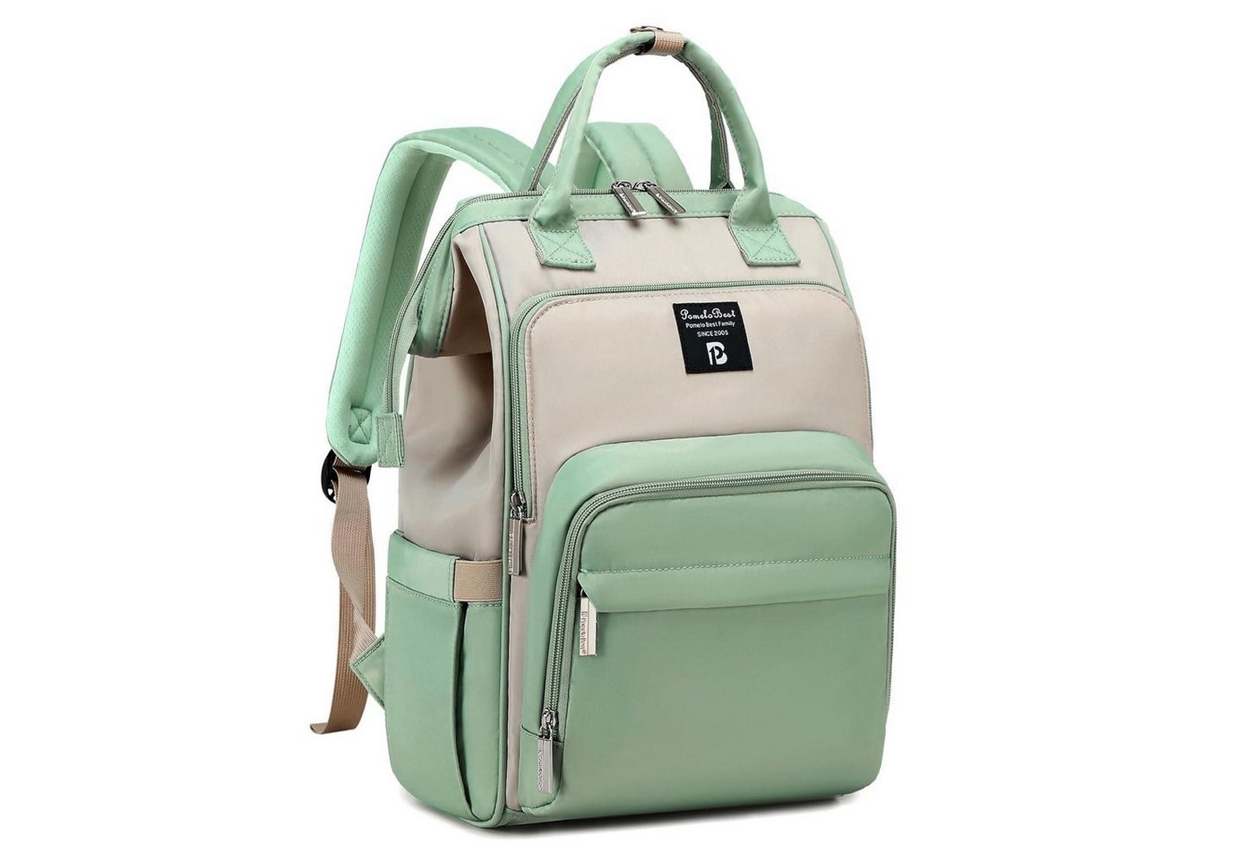 LuxusKollektion Wickeltasche Wickelrucksack Wickelunterlage Wasserdicht Baby Grasgrün mit Beige von LuxusKollektion