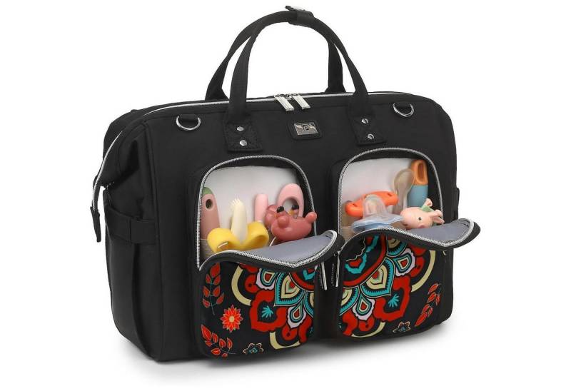 LuxusKollektion Wickeltasche Wickeltasche wasserdicht Wickelunterlage Kinderwagenhaken Retro-muster von LuxusKollektion