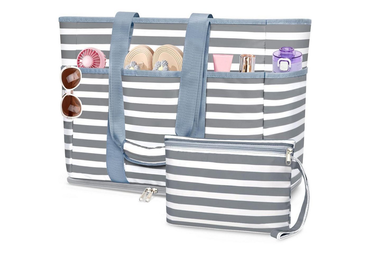 LuxusKollektion XL-Strandtasche Strandtasche 45L Shopper Badetasche Familie Pool Picknick Grau von LuxusKollektion