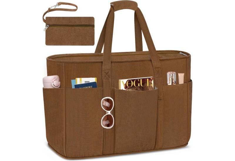 LuxusKollektion XL-Strandtasche Strandtasche Reißverschluss 45L Kord XXL Shopper Kord-kaffee von LuxusKollektion