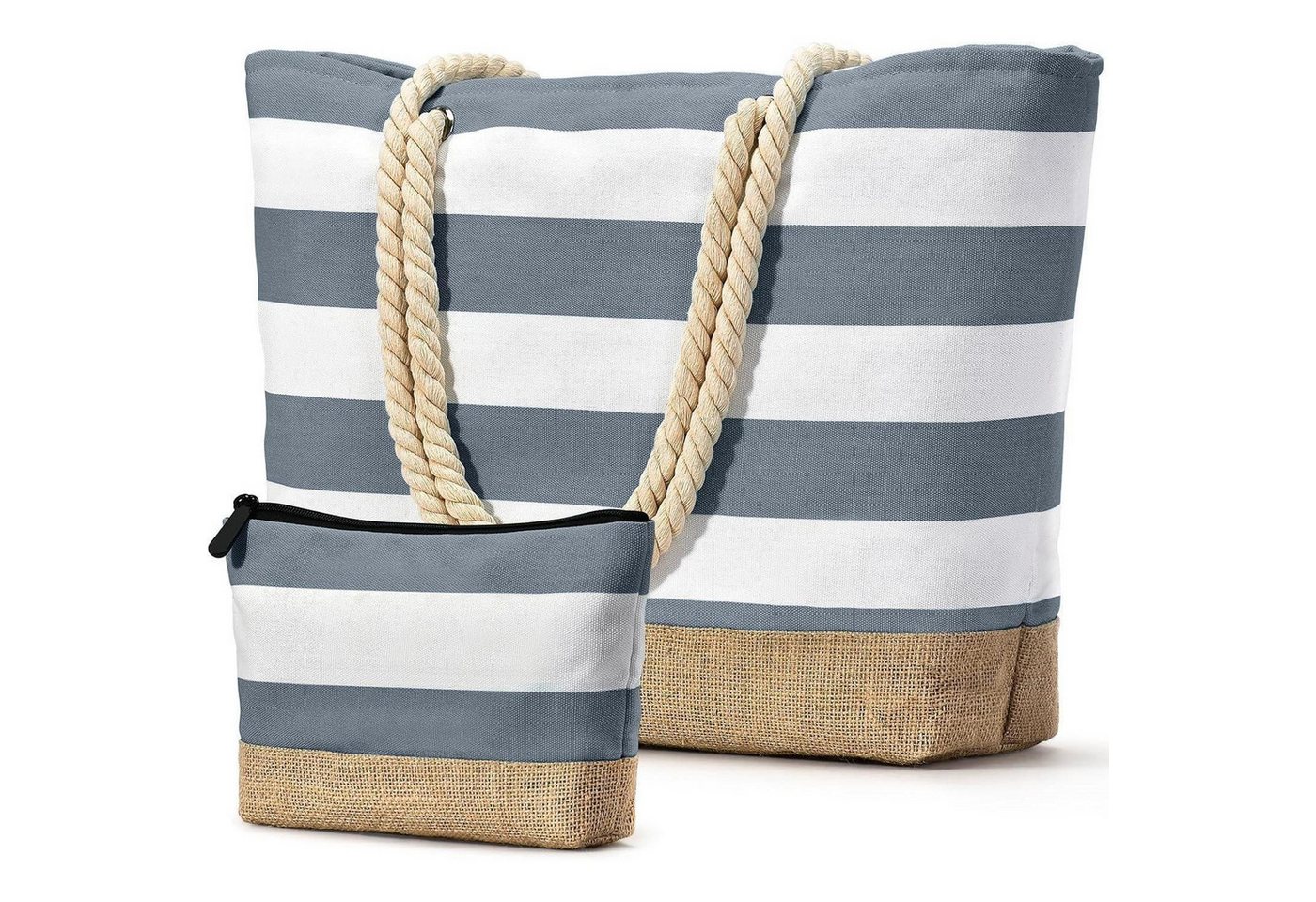 LuxusKollektion XL-Strandtasche Strandtasche Shopper XXL Damen Wasserdicht Leer-dunkelgrau von LuxusKollektion