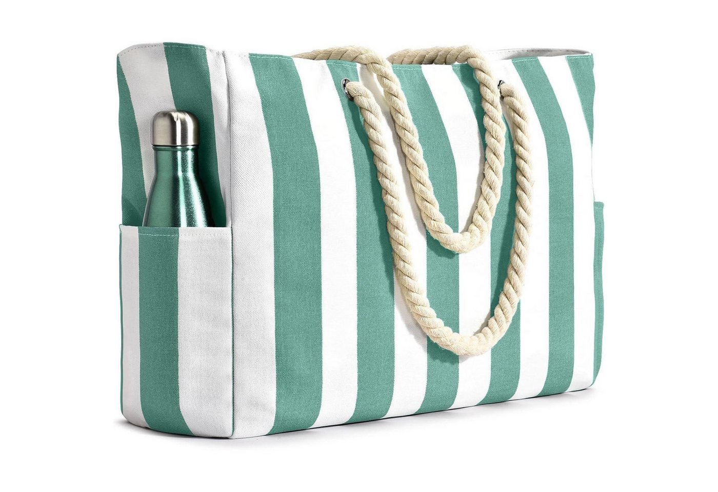 LuxusKollektion XL-Strandtasche Strandtasche XXL Reißverschluss Badetasche Shopper Damen Grün-2 von LuxusKollektion