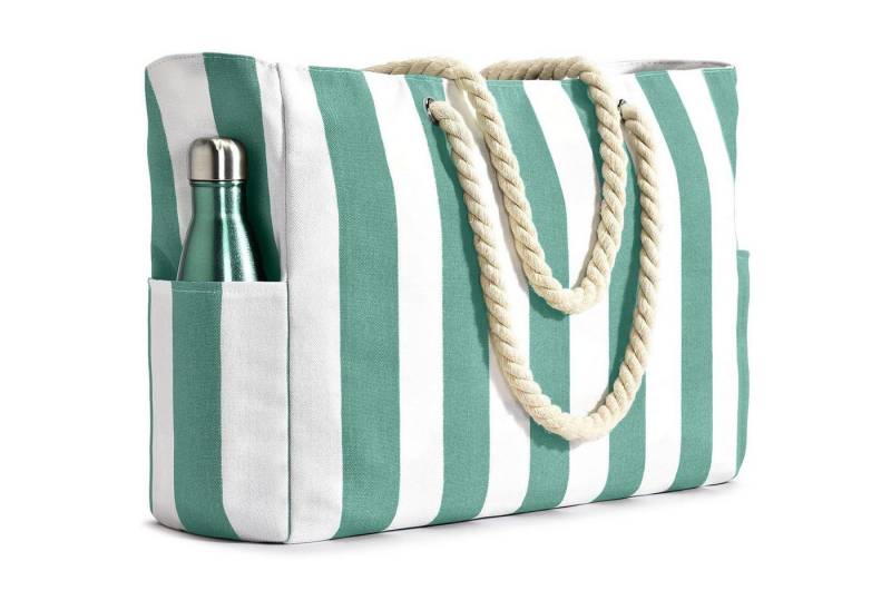 LuxusKollektion XL-Strandtasche Strandtasche XXL Reißverschluss Badetasche Shopper Damen Grün-2 von LuxusKollektion