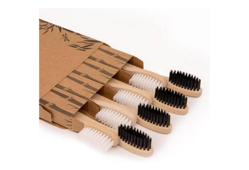 LuxusKollektion Zahnbürste Bambuszahnbürsten weiche Borsten Holzkohle 8 Stück (weiche Borsten) B von LuxusKollektion