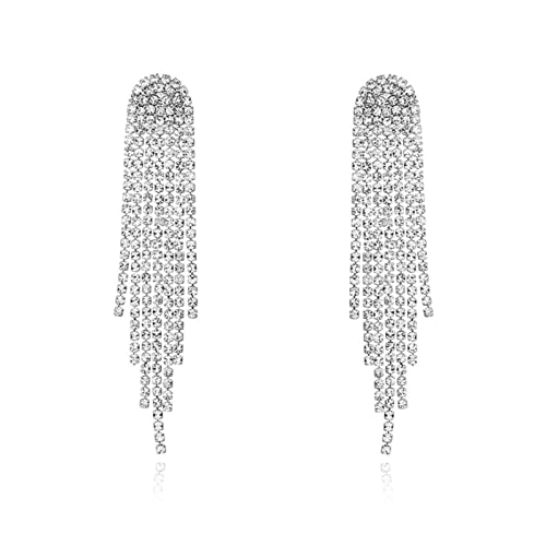 Luxval Strass Ohrringe Damen Glänzend Silber Lange Quaste Chandelier Ohrringe Leichte Zirkonia Ohrringe, Versilbert auf Messing, Sterlingsilber, Zirkonia Luxval Strass Ohrringe Damen Glänzend Silber Lange Quaste Chandelier Ohrringe Leichte Zirkonia Ohrringe, Versilbert auf Messing, Sterlingsilber, Zirkonia von Luxval