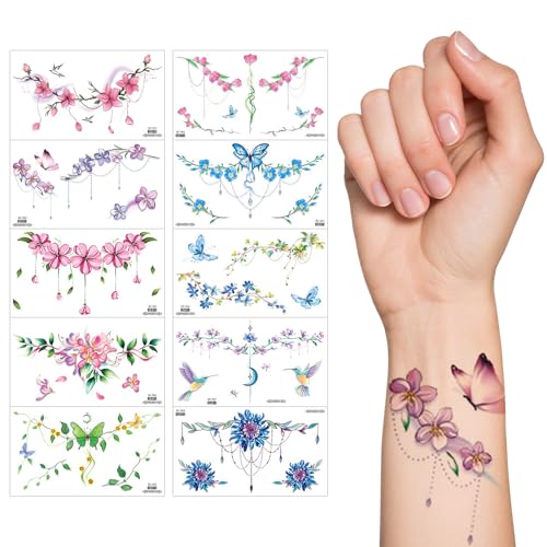 10 Blätter Temporäre Tattoos für Frauen,Große Temporäre Brusttattoos,3D Blumen Schmetterling Tattoo,Frauen Tattoo Aufkleben,Wasserfeste Tattoo für Bauch, Brust, Taille und Rücken Wenden 10 Blätter Temporäre Tattoos für Frauen,Große Temporäre Brusttattoos,3D Blumen Schmetterling Tattoo,Frauen Tattoo Aufkleben,Wasserfeste Tattoo für Bauch, Brust, Taille und Rücken Wenden von Luxvara