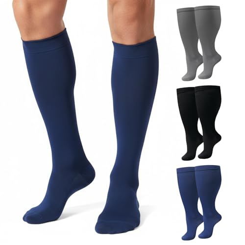 3 Paar Kompressionsstrümpfe Dicke Waden für Damen Herren - Übergröße Kompressionssocken Männer Medizinische Stützstrümpfe Thrombosestrümpfe Flug Socken, Steigerung der Ausdauer, Wandern (3XL) von Luxvara