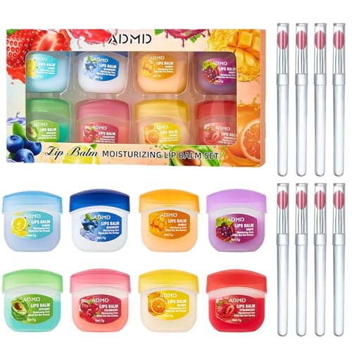 8 Stück Lippenbalsam, Feuchtigkeit Lippenbalsam, Fruchtiger Lippenbalsam-Set, Hydrating Lip Balm mit 8 Silikonpinsel, Lippenpflege Set gegen Trockenheit Rissige Lippen Lippenfältche 8 Stück Lippenbalsam, Feuchtigkeit Lippenbalsam, Fruchtiger Lippenbalsam-Set, Hydrating Lip Balm mit 8 Silikonpinsel, Lippenpflege Set gegen Trockenheit Rissige Lippen Lippenfältche von Luxvara