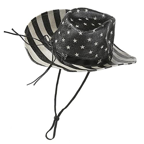 4. Juli Cowboy-hüte, Breite Amerikanische Flagge Cowgirl Straw Cap Für Usa Unabhängigkeitstag Männer Frauen Schwarz von Luxylei
