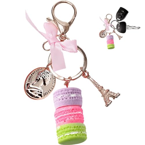 Luxylei Macarons Kuchenschlüsselkette Niedliche Bandbogen Eiffelturm Charme Anhänger Keychains Auto Keyrings Accessoires Für Frauen Mädchen von Luxylei