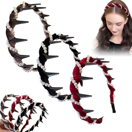 3 Stück Vintage High Cranium Artificial Pearl Hairband, Damen Stirnband Retro Perlen Haarbänder, 2025 Neu Vintage Haarreifen Damen 3 Stück Vintage High Cranium Artificial Pearl Hairband, Damen Stirnband Retro Perlen Haarbänder, 2025 Neu Vintage Haarreifen Damen von Luylmo