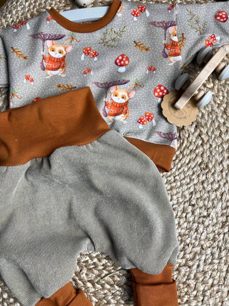 Baby Kinder Set Pumphose Bär Waldtier Waffeljersey Sweater Babyhose Babyshirt Mitwachshose Babygeschenk Geburt Geburtstag Newborn von LuzieKunterbuntshop