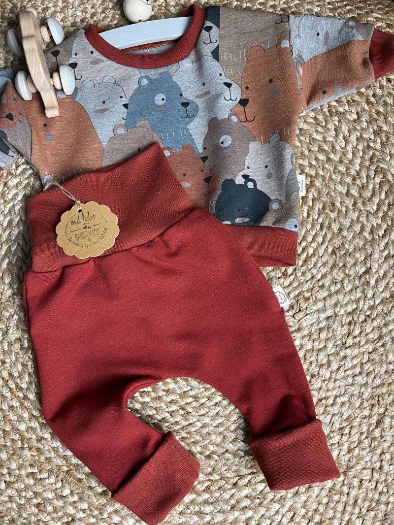 Baby Pumphose Bär Waldtier Set Sweatjersey Sweater Sweatshirt Babyhose Babyshirt Mitwachshose Babyset Babygeschenk Geburt Geburtstag von LuzieKunterbuntshop