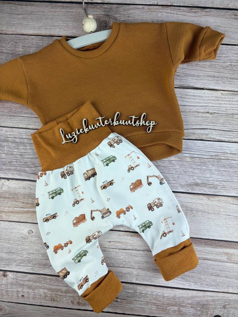 Baby Pumphose Set Bagger Waffeljersey Sweater Sweatshirt Babyhose Babyshirt Mitwachshose Babyset Kinder Babygeschenk Geburt Geburtstag von LuzieKunterbuntshop