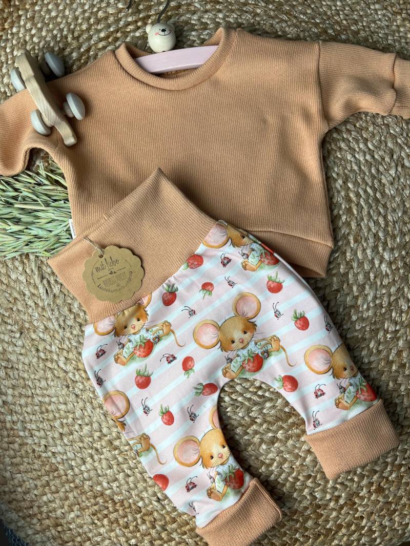 Baby Kinder Set Pumphose Mäuse Wollstrick Babykleidung Sweater Babyhose Babyshirt Mitwachshose Babyset Babygeschenk Geburt Geburtstag von LuzieKunterbuntshop