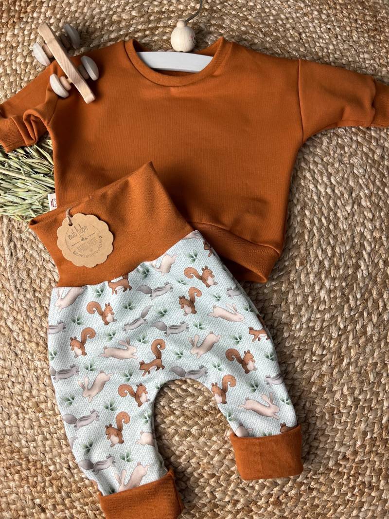 Baby Kinder Set Waldtiere Sweater Sweatshirt French Terrybabyhose Babyshirt Versch.größen Pumpi Babyset Babygeschenk Geburt Geburtstag von LuzieKunterbuntshop