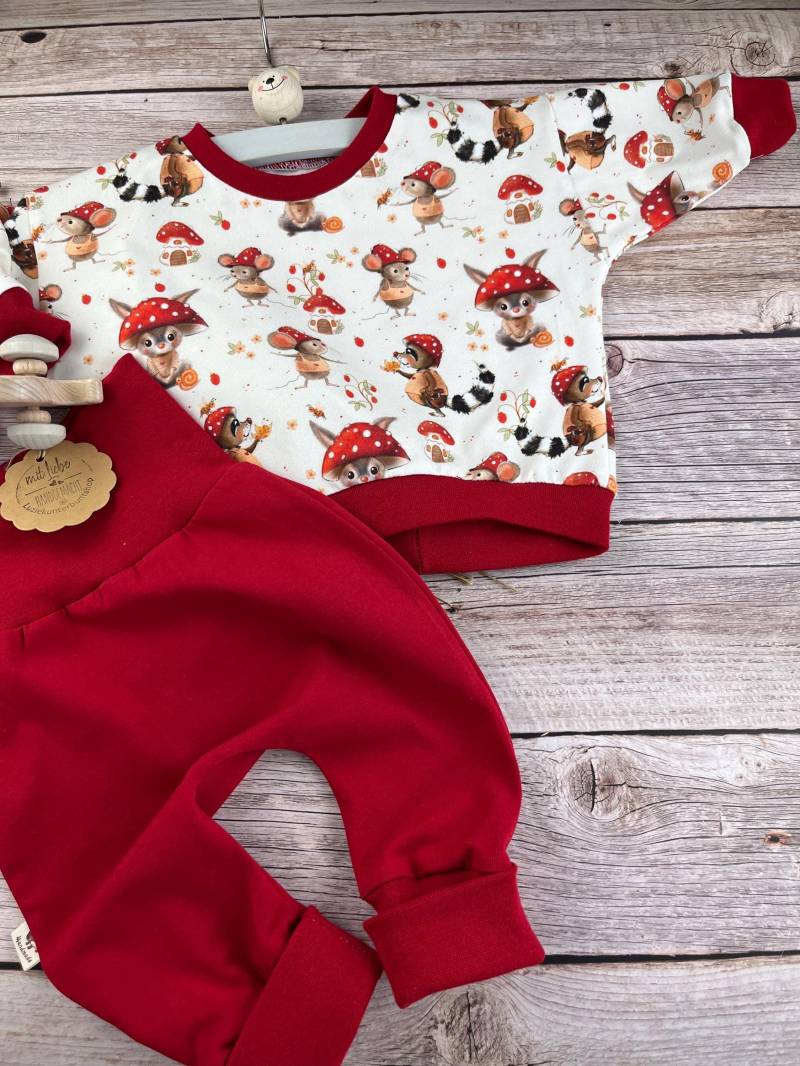 Baby Set Mäuschen Sweater Hose Sweatshirt Babyhose Babyshirt Jersey Mitwachshose Babyset Kinder Babygeschenk Geburt Geburtstag Mäuse von LuzieKunterbuntshop
