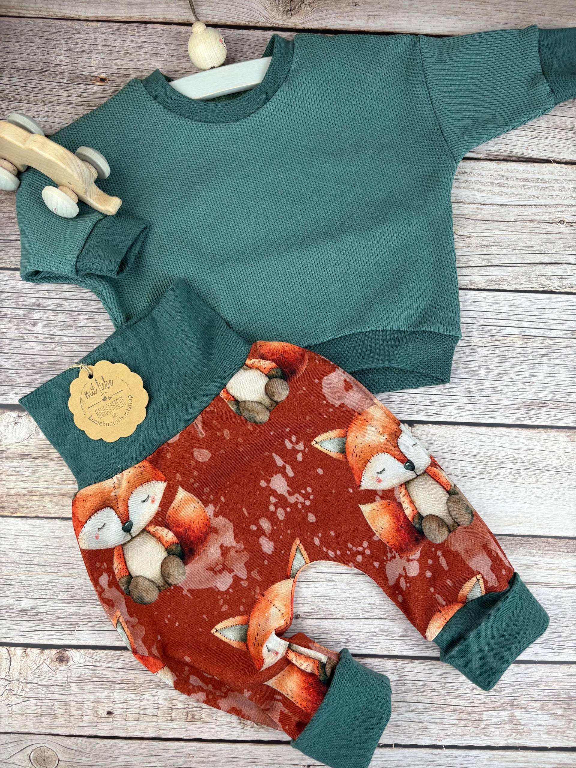 Baby Set Pumphose Füchse Rippjersey Sweater Sweatshirt Babyhose Mitwachshose Babyset Shirt Hose Babygeschenk Geburt Geburtstag von LuzieKunterbuntshop