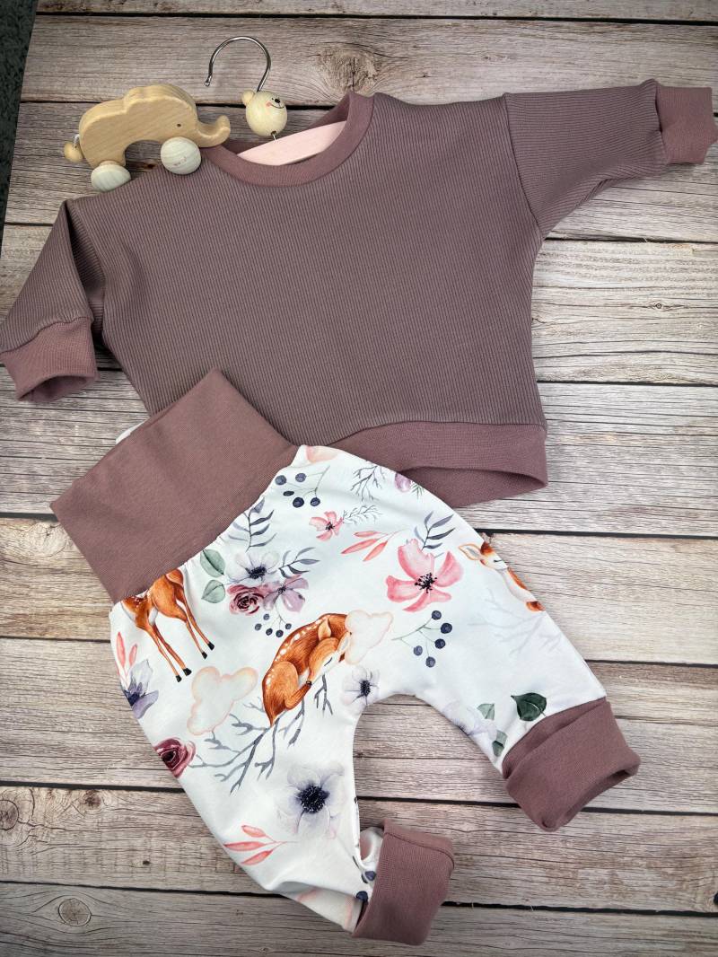 Baby Set Pumphose Waldtiere Rippjersey Sweater Sweatshirt Babyhose Mitwachshose Babyset Shirt Hose Babygeschenk Geburt Geburtstag von LuzieKunterbuntshop