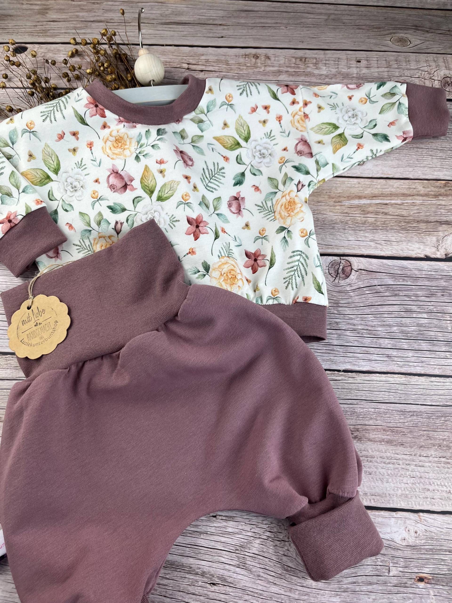 Babykinder Set Pumphose Sweater Blumen Flower Sweatshirt Babyhose Babyshirt Babyset Babygeschenk Geburtstag Jersey Gr.56-80 Babyparty Girl von LuzieKunterbuntshop